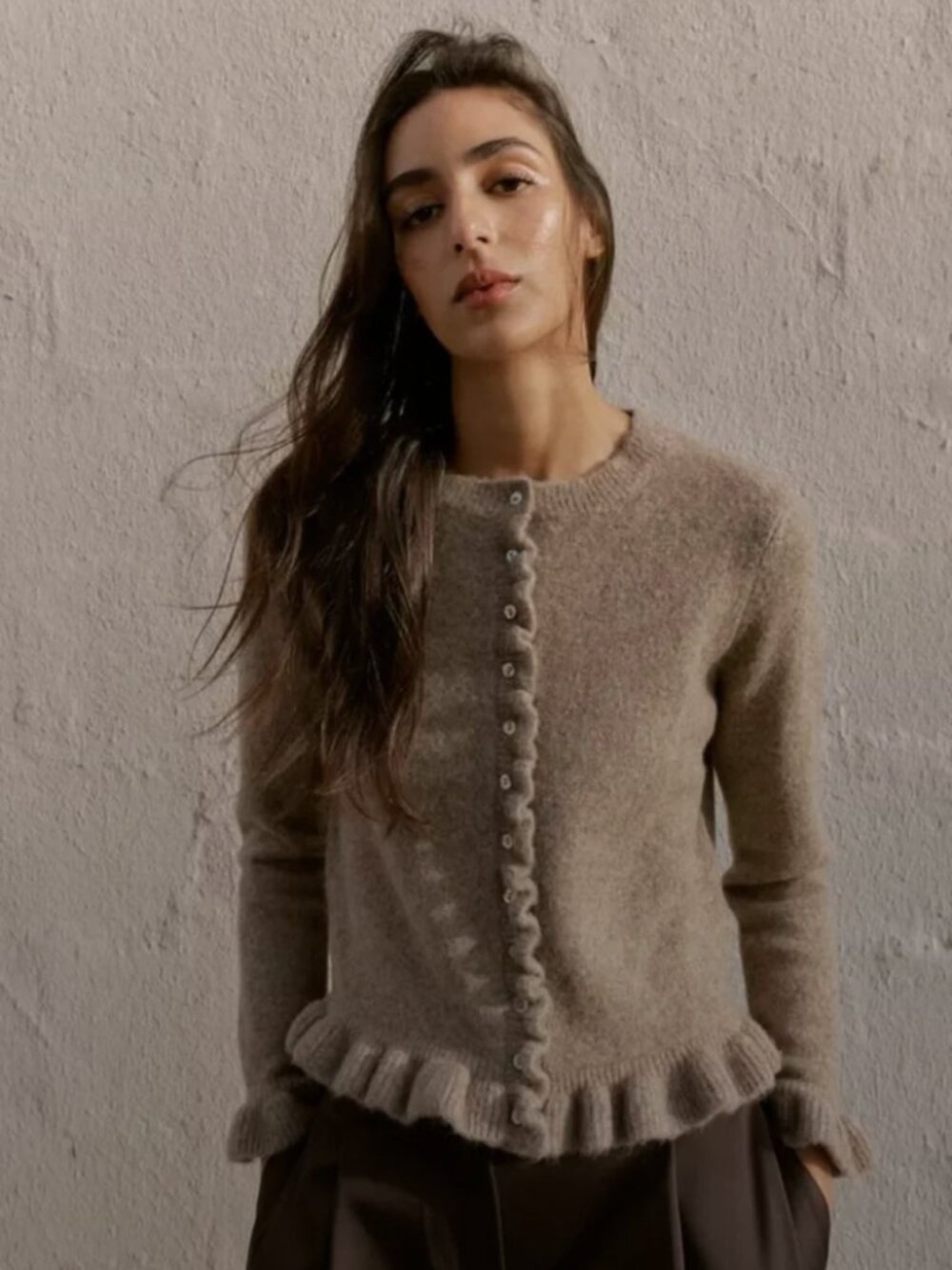 Zara Ruffle Trim Knit Cardigan NWT
